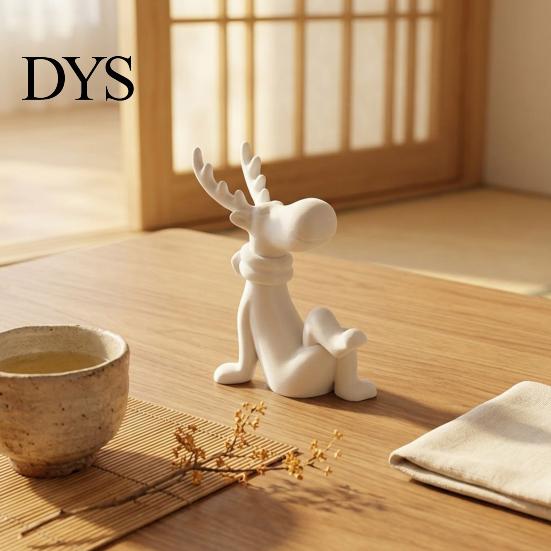 Уникальные Рождественские Новогодние Подарки 3D Печатная Фигурка Оленя, Милая Сидящая Статуэтка с Шарфом, Креативные Домашние Акценты для Полок, Декор Стола с Оленем