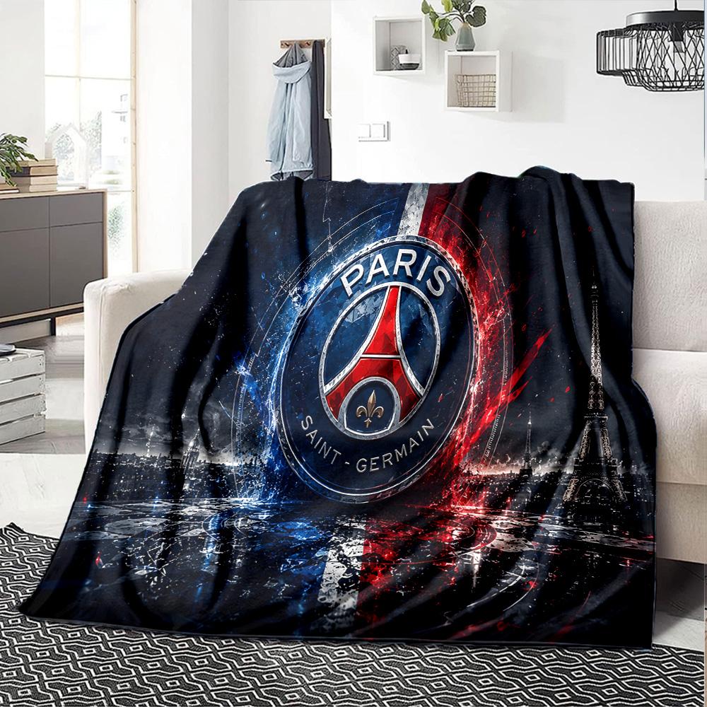 Paris Football Club Flannel Blanket, Soft Polyester, Modern Design, All-Season for Camping, Travel, Gifts for holidays or birthdays