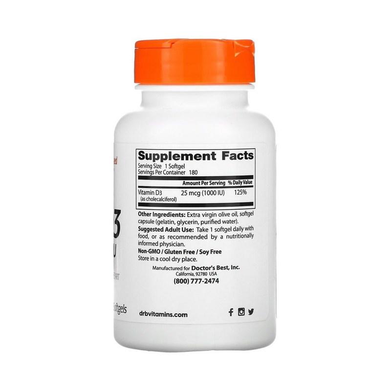 Doctor's Best Пренатальное питание Витамин D 1000 МЕ Мягкая капсула 180 таблеток, 2 упаковки, Штук