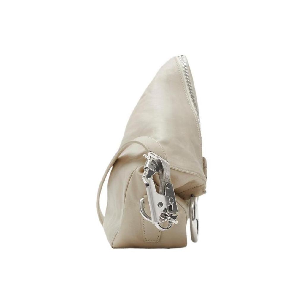Burberry Adjustable Shoulder Strap Zipper Closure Calfskin Handheld Single Shoulder Bag Women's Grey and White