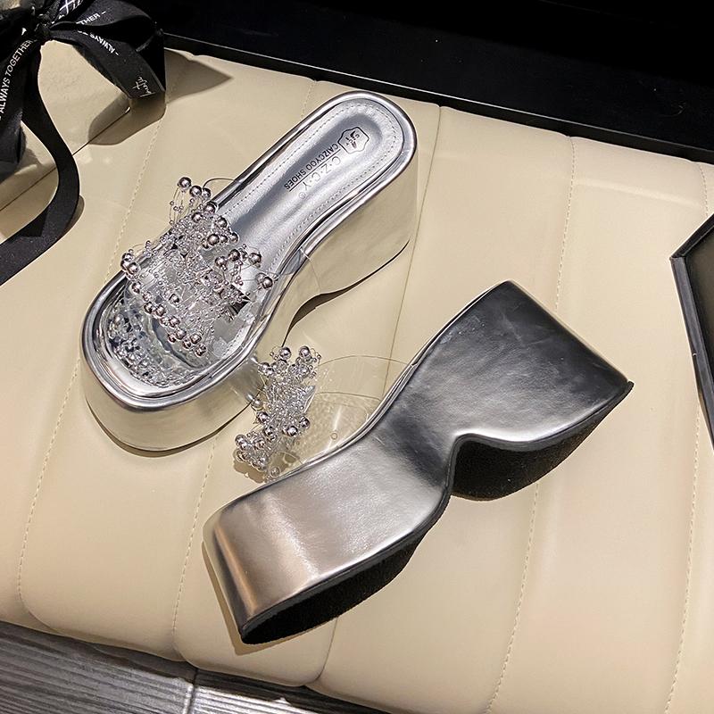 Модные летние женские туфли на платформе, босоножки, женские летние шлепанцы на танкетке со стразами