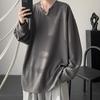 Spring Autumn Men Top V Neck Long Sleeves Oversized Solid Color Loose