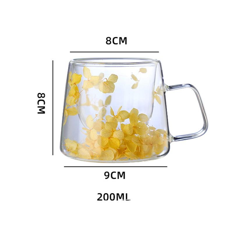 Красочная стеклянная кружка с сухоцветами - Декоративная прозрачная чашка для кофе/чая с засушенными цветами