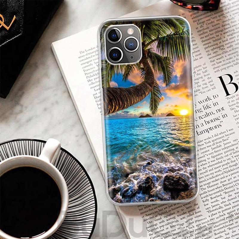 Летний Закат на Пляже Море Пальма Чехол для iPhone 16 15 14 13 12 11 Pro Max Чехол для Телефона Apple X XS 7 Plus 8 + Арт Индивидуальный Pri