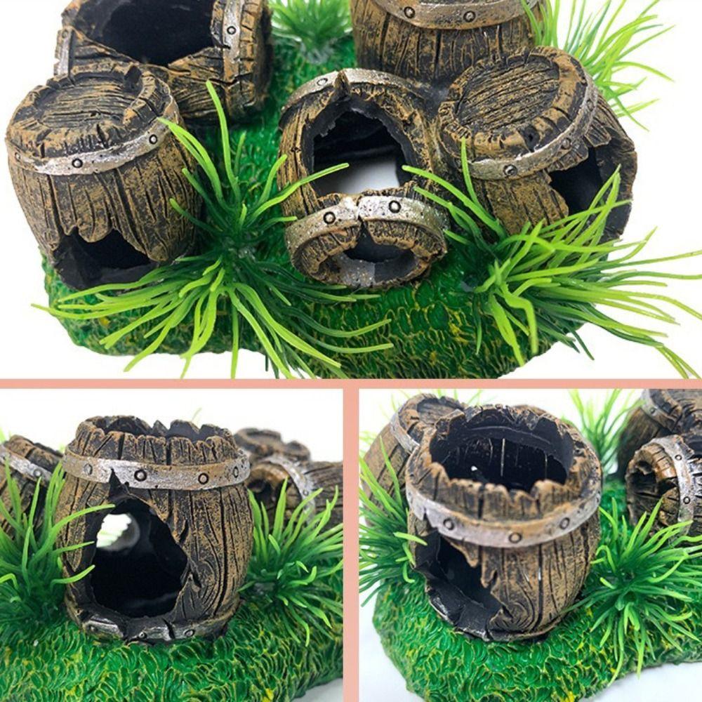 Resin Hideout Aquarium Ornaments Simulated Creative Artificial Antique Barrels Hollow Aquatic Pets Shelter House