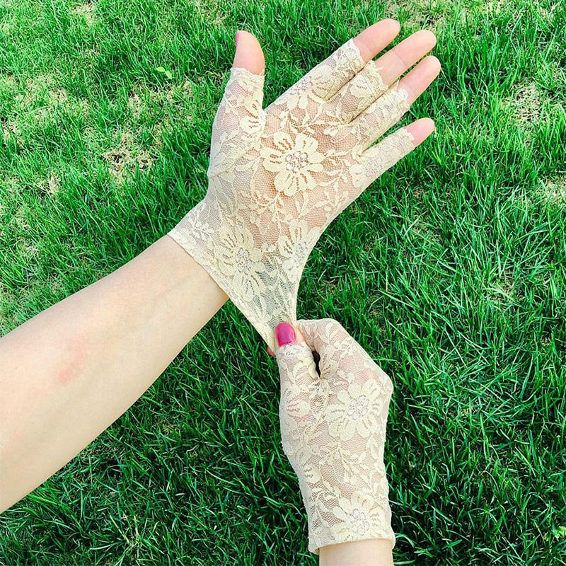 Солнцезащитные кружевные перчатки с половиной пальца, летние тонкие дышащие эластичные черные сексуальные элегантные свадебные перчатки для езды на открытом воздухе