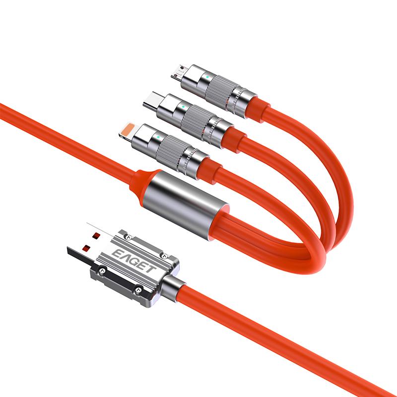 EAGET Кабель для быстрой зарядки 3-в-1 120 Вт с силиконовым проводом и интерфейсом из цинкового сплава