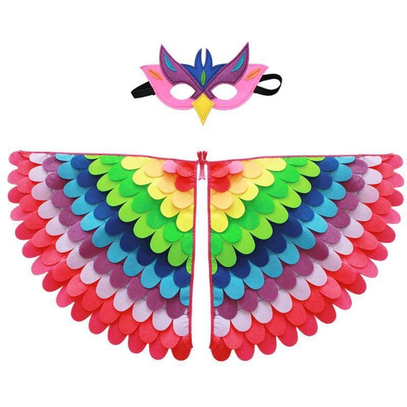 Children's Cosplay Halloween Owl Peacock Cosplay Costumes Animal Bird Wings Cloak Mask Felt Cape Carnival Dress Up
