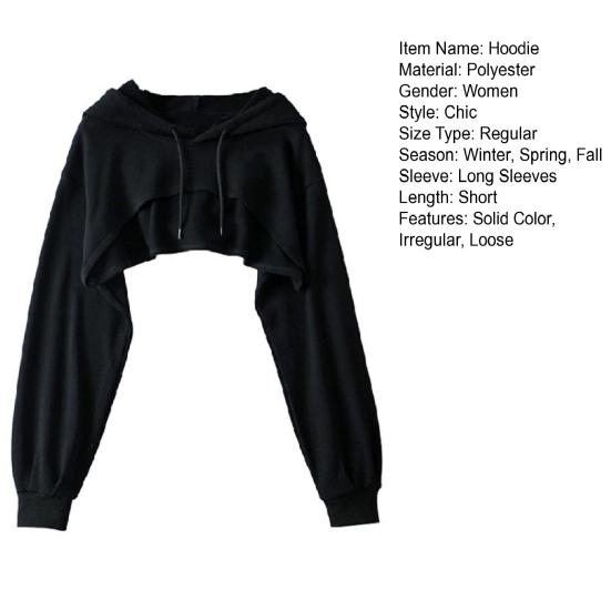 Женская короткая толстовка с капюшоном, однотонная, с длинными рукавами, с завязками на резинке, свободная, индивидуальная, спортивная, уличная, повседневная, топ