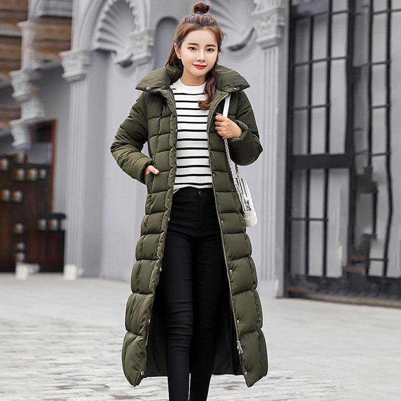 Down Padded Jacket Women's Long Parkas Winter Clothing Korean Slim Over-the-knee Thickened Down Jacket Cotton Jacket