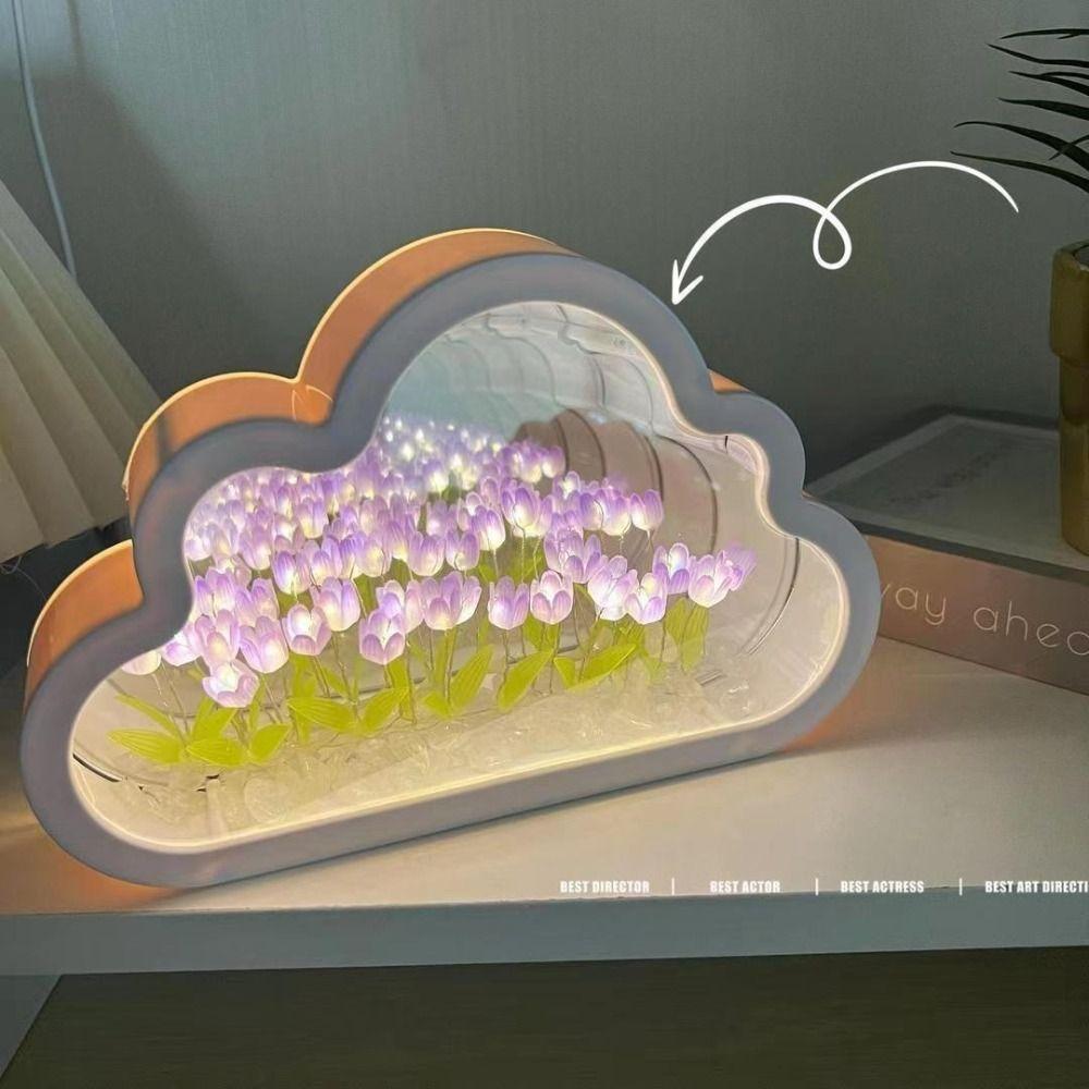 Cloud Shape LED Decorative Nights Lamp Handmade DIY Mirror Light Tulip Night Light Birthday Gifts