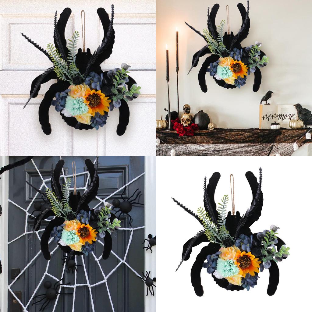 Деревянная табличка «Паук» Подвеска на дверь с искусственными цветами для декора двора на Хэллоуин