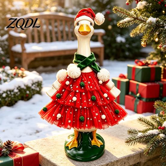 Holiday Porch Goose Clothes Christmas Outfit, Santa Dress with Plush Scarf And Decor for Garden Hat Apparel, Festive Winter Costume Outdoor Lawn Cute
