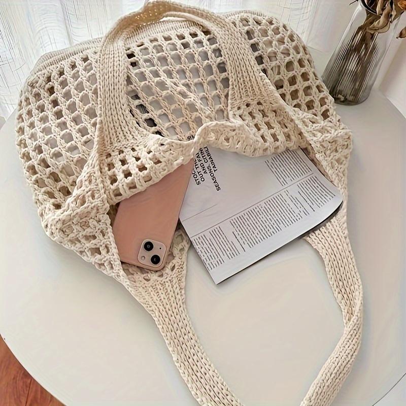 1pc Large Capacity Fashion Woven Tote Bag Hollowed Out Shoulder Bag Ultra-light,breathable and Spacious for Casual Summer Travel