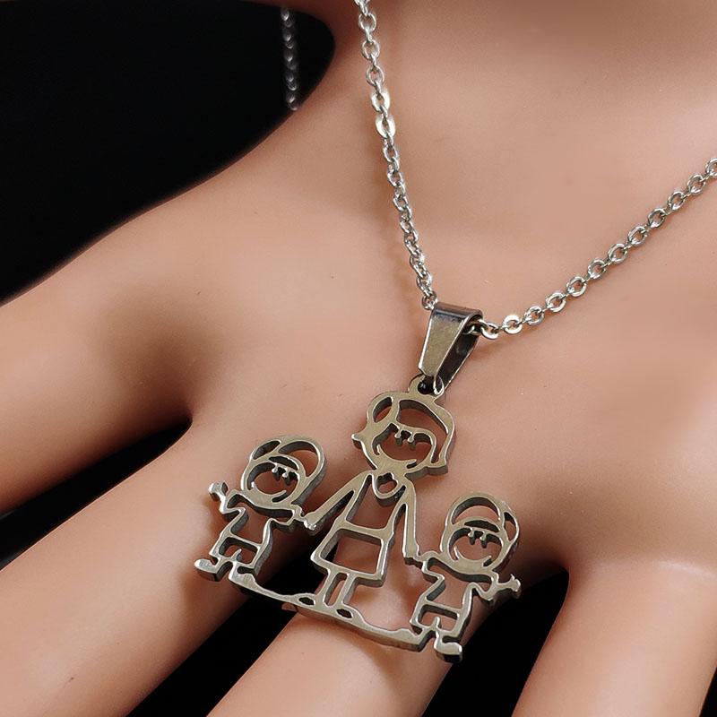 Mothers and Children Family Stainless Steel Necklaces Silver Color Necklace Jewelry dia de la madre Mother's Day Gift N328S01