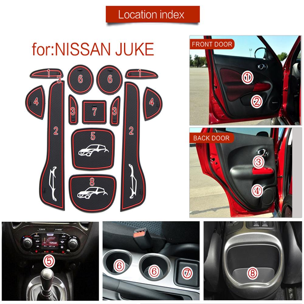Smabee for NISSAN juke 2013 2014 2015 2016 Anti-Slip Gate Slot Mat Interior Accessories Rubber Coaster Car sticker