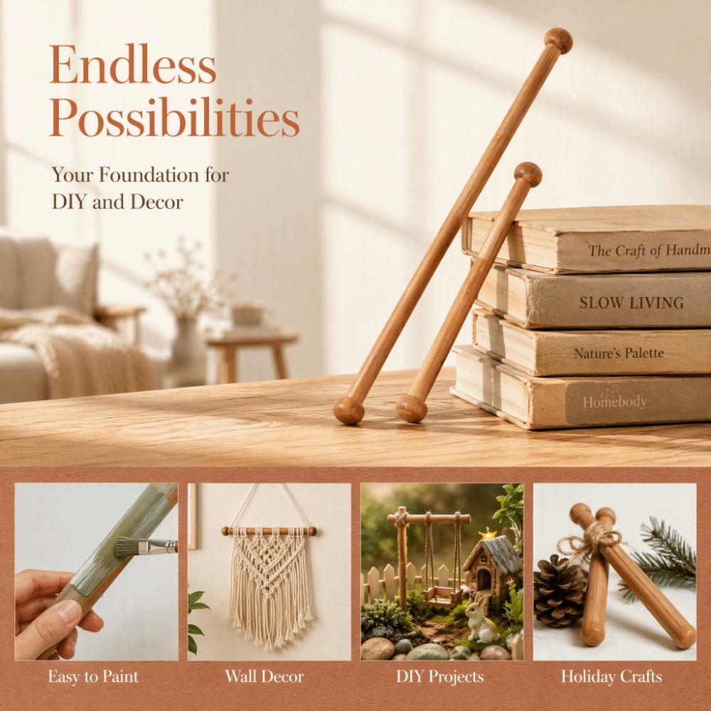 4pcs 9 Inch Long Dowel Rod Sticks Round Sandalwood Hanging Rod Decoration Tapestry Hanging