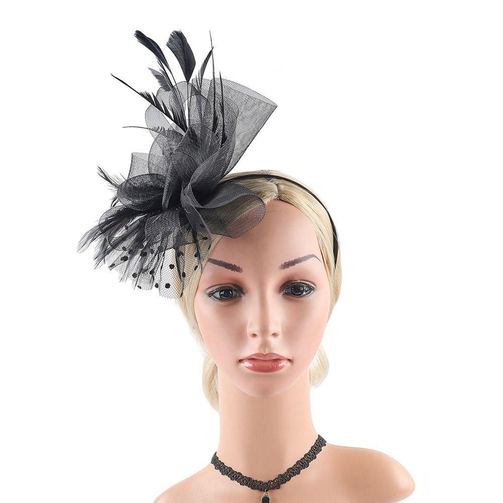 Винтажная сетчатая шляпка-fascinator с цветами и клипсой, перьями, шляпа для Дерби 1920-х, клипса, головной убор для женщин