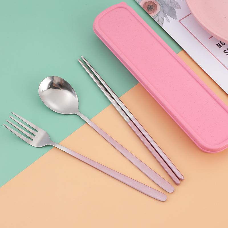 Stainless steel portable chopsticks and spoon set for students and office workers, single-person outdoor travel cutlery set with storage box