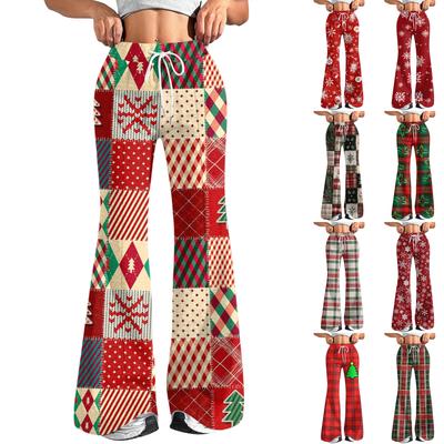 Женские модные свободные спортивные брюки с кулиской на талии, повседневные брюки клеш с рождественским клетчатым принтом