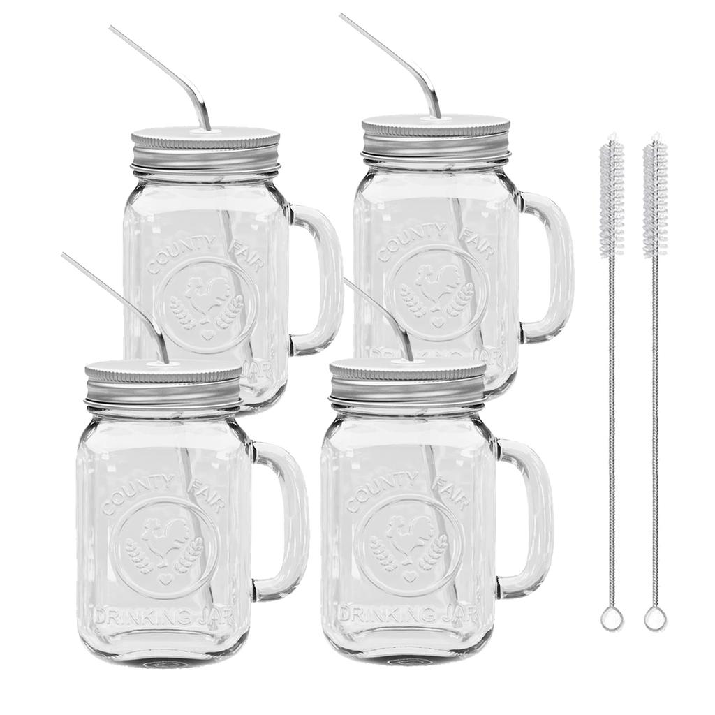 Набор стеклянных банок Mason объемом 480 мл с ручкой, квадратная стеклянная кружка с крышкой и трубочкой для холодных напитков, банка Mason для сока, стаканы для питья, посуда для напитков