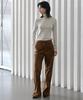 320 Showroom Faux Leather Side Slit Button Elastic Fleece-Lined Bootcut Pants Brown