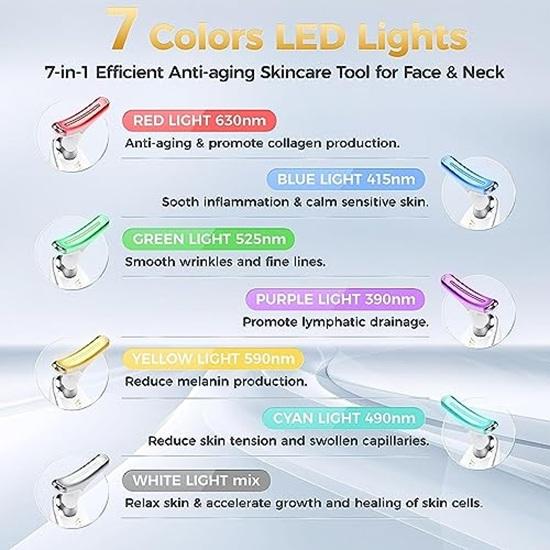 Красный свет для лица, 7-цветный светодиодный омолаживающий аппарат для лица и шеи, аппарат для шеи Deplux, глянцевый белый