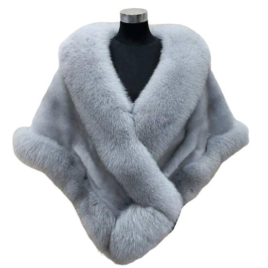 Thickened Warm Mink Fox Fluffy Cape Coat Solid Color Women Winter Faux Fur Shawl