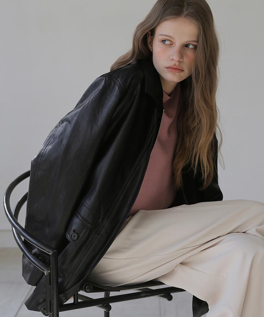 Vertneuf Oversized Faux Leather Half Jacket_Black