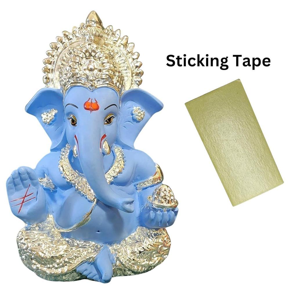 Silver Plated Idol for Ganesh Idol for Car Dashboard God Ganesha Idol for Home Decor Ganpati for Gift 3.5 Inches (Silver) (Silver Sky Blue), Idol