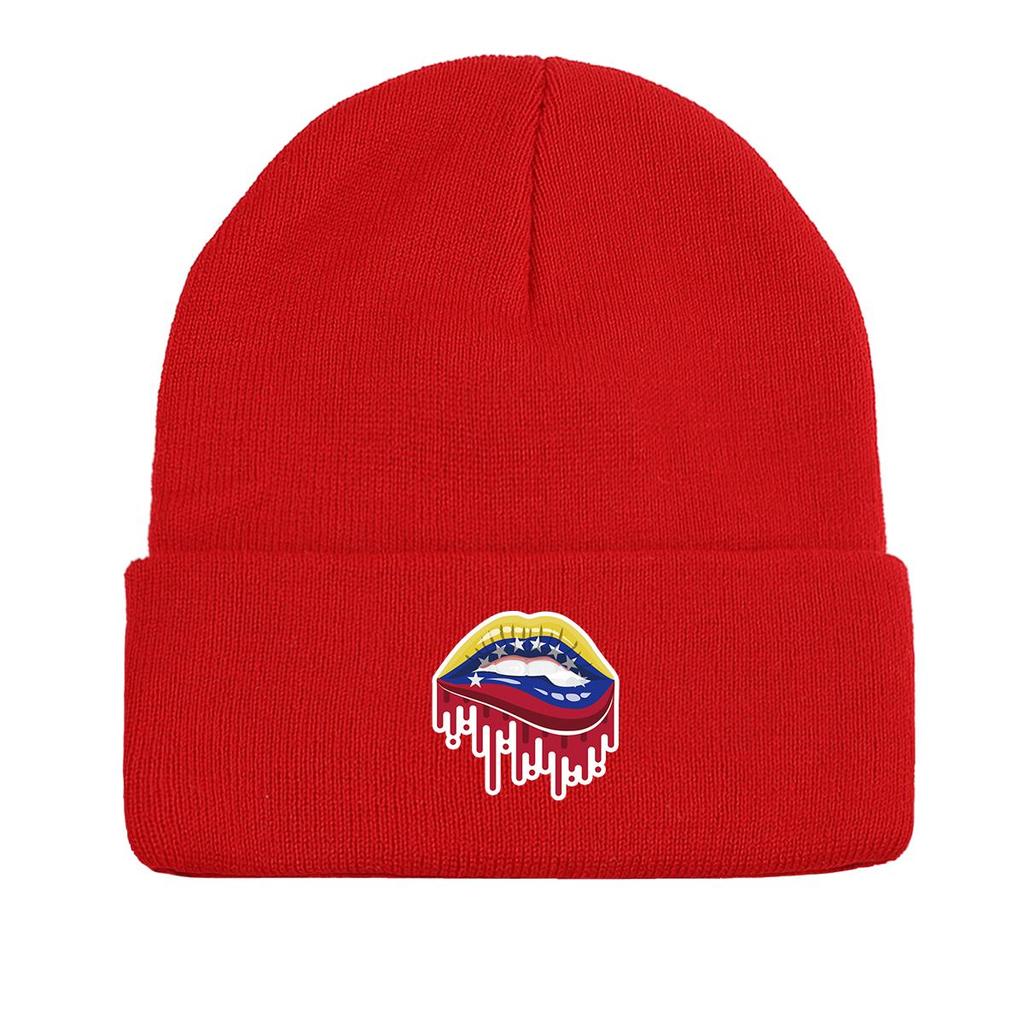 Venezuela Flag Mouth Warm Knit Hat Beanie, Patriotic Woman Cap Cancer Chemo Autumn Casual Headwear Knitted Hat Beanie