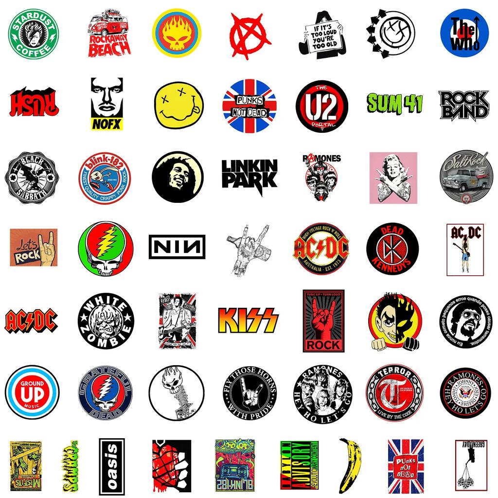 Non-Toxic Rock Band Music Stickers Aesthetic For Ipad Phone Guitar Motorcycle Skateboard Luggage Cup - Fashion Art Decal Collection