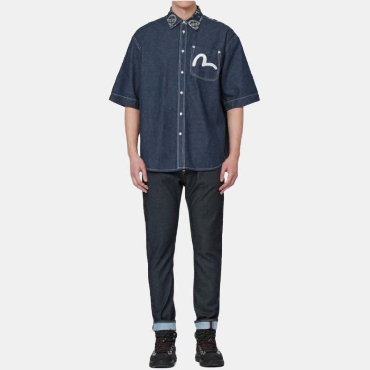 Evisu Пэчворк Цветочная рубашка с коротким рукавом Мужские рубашки 2ESHTM2SS268OSDN