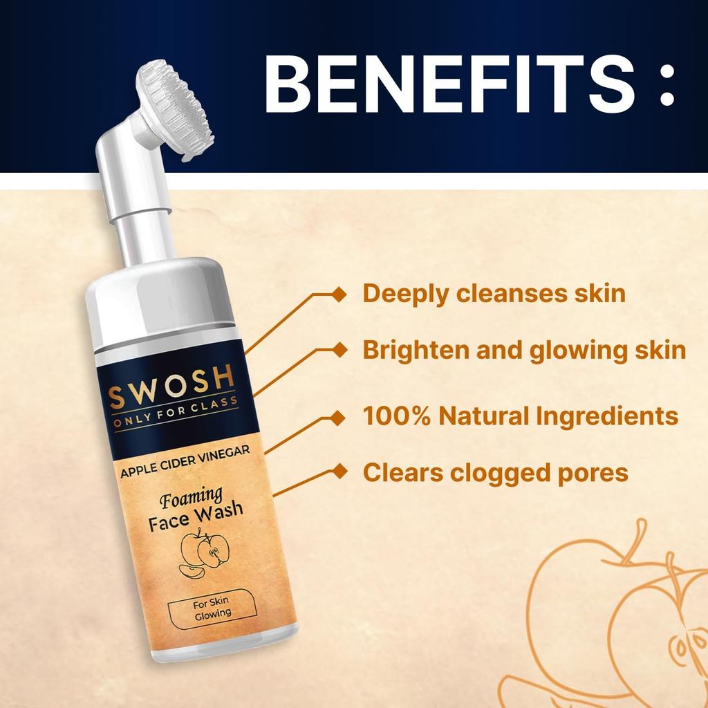 Гель для умывания с Яблочным уксусом (100 мл), Apple Cider Vinegar Foaming Face Wash,  Swosh