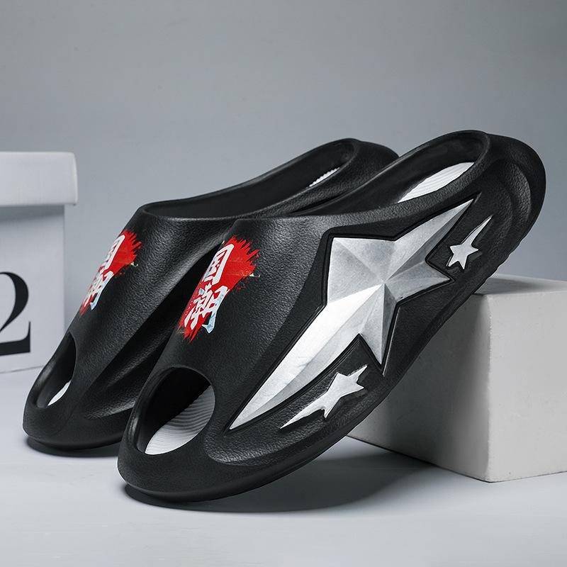 Комбинация шаг на дерьмо чувство одно слово перетаскивание лето Douyin прямая трансляция звездная пара мягкая подошва спорт прилив национальный прилив тапочки мужская обувь