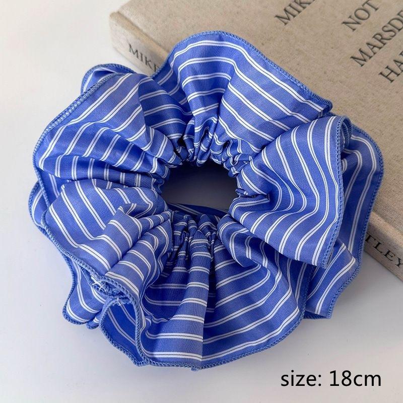Trend Blue Striped Cloth Scrunchies Women Girls Elastic Hair Rubber Bands Accessories Tie Hair Ring Rope Headdress Headwear