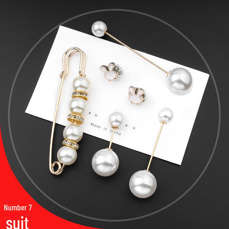 Pearl Brooch Skirt Waist Anti-Exposure Pin and Decorative Shirt Collar Button