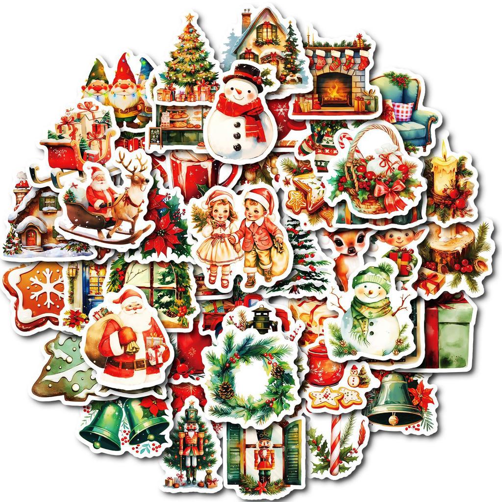 50 New Christmas Gift Series Stickers Waterproof Retro Style Decorative Water Cup Computer Stickers