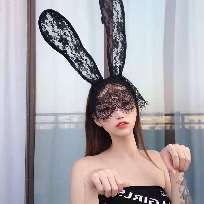 Sexy Lingerie Uniform Seduction Accessories Lace Veil Eye Mask Rabbit Long Ears Headband Hairpin