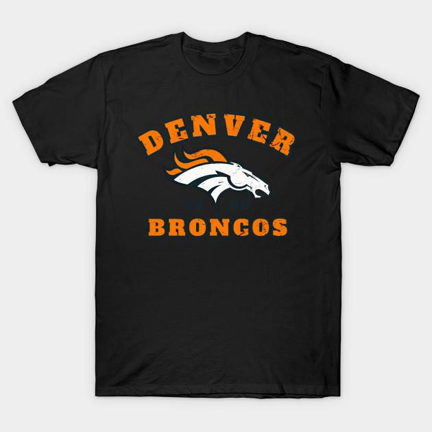 Men Black Print T-shirt Denver Broncos 1960 No-Cut Heat Transfer Print Cotton Tshirt