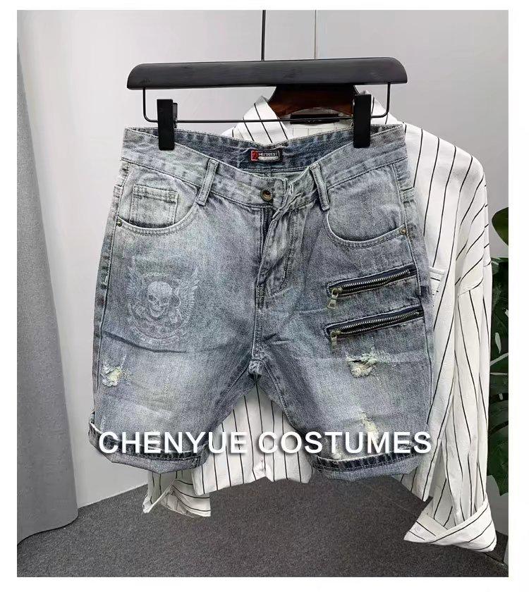 Мужские рабочие шорты из японского ретро-денима с потертостями: Свободный, прямой, модный и трендовый.