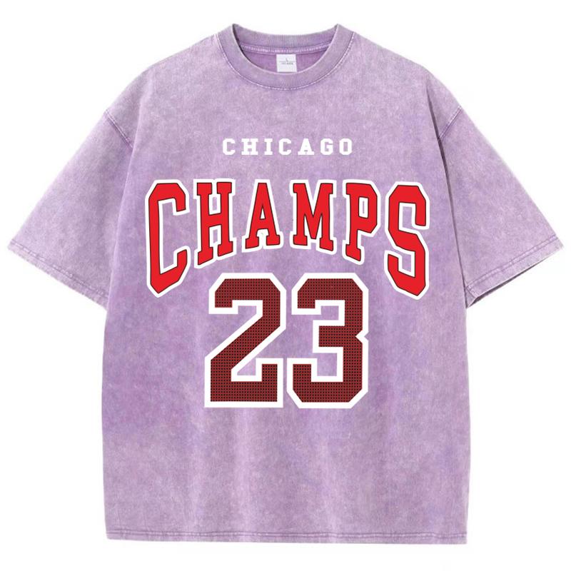 Women'S Cotton Washed T-Shirts All-Math Loose Distressed Tops Chicago Champs 23 Letter Prints Short Sleeve Summer Female Clothes