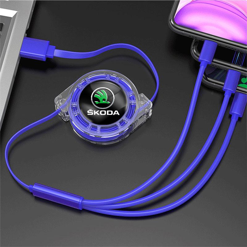 AAFP1 3 In 1 Charge Cable Cord Multi Port Charging Wire Line For Skoda Octavia Kodiaq Enyaq iV Kamiq Scala Superb Fabia Rapid Citigo