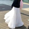 Women Maxi Skirt Elastic High Waist Flowy Hem Long Skirt Solid Color Splicing Design Slimming Skirt Daily Wear