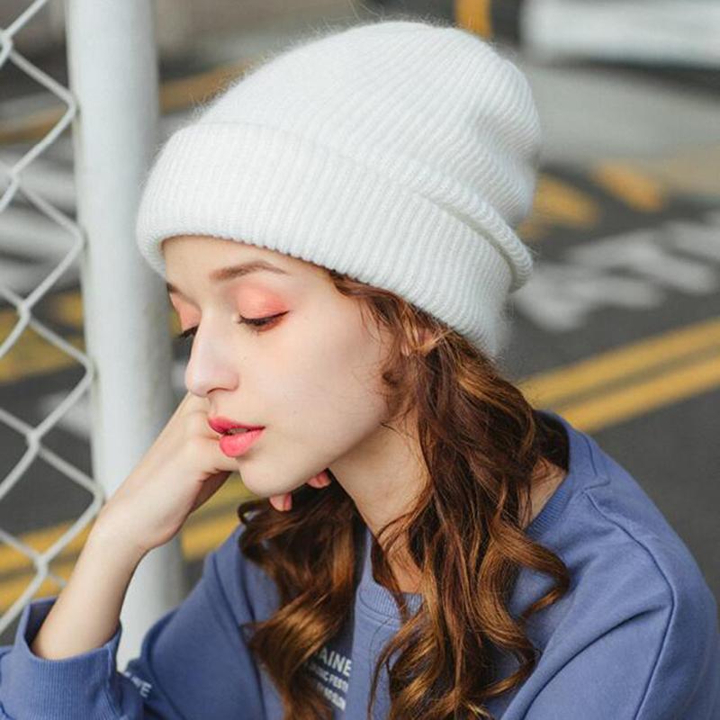 Beanie Hat for Women Winter Hat Knitted Rabbit Fur Skullies Hat Warm Bonnet Caps Female Hats for Girl Hat Cap