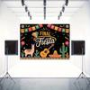 2D Final Fiesta Backdrop, Mexican Bachelorette Alpaca Cactus Guitar Photography Background Banner