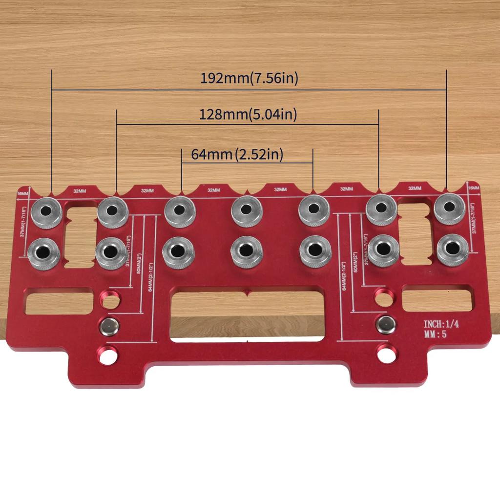 Aluminum Pocket Hole Jig Kit, 1 Set Handle Pitch Punch Hole Locator,Shelf Pin Drilling Guide Jig,Straight Hole Drilling Template