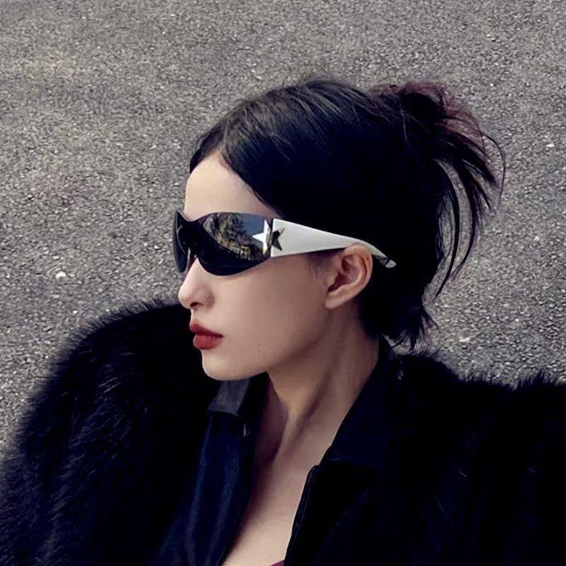 Женские солнцезащитные очки без оправы Star Y2K, стильные очки для девушек в стиле хип-хоп, солнцезащитные очки для пляжной вечеринки