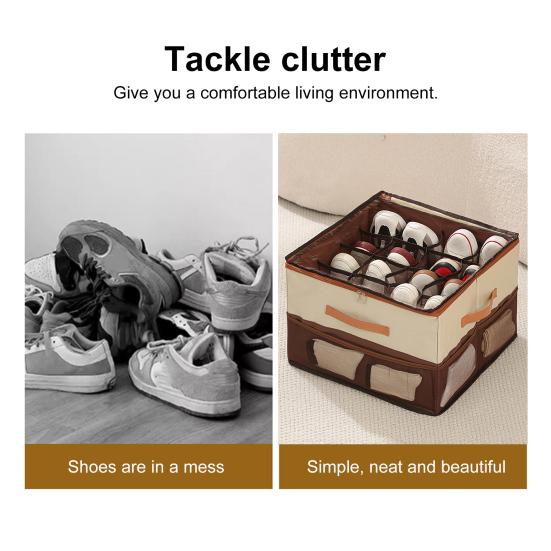 Корзина для хранения обуви с прозрачной крышкой, застежка-молния, большая вместимость, несколько отделений, органайзер для обуви, регулируемые разделители
