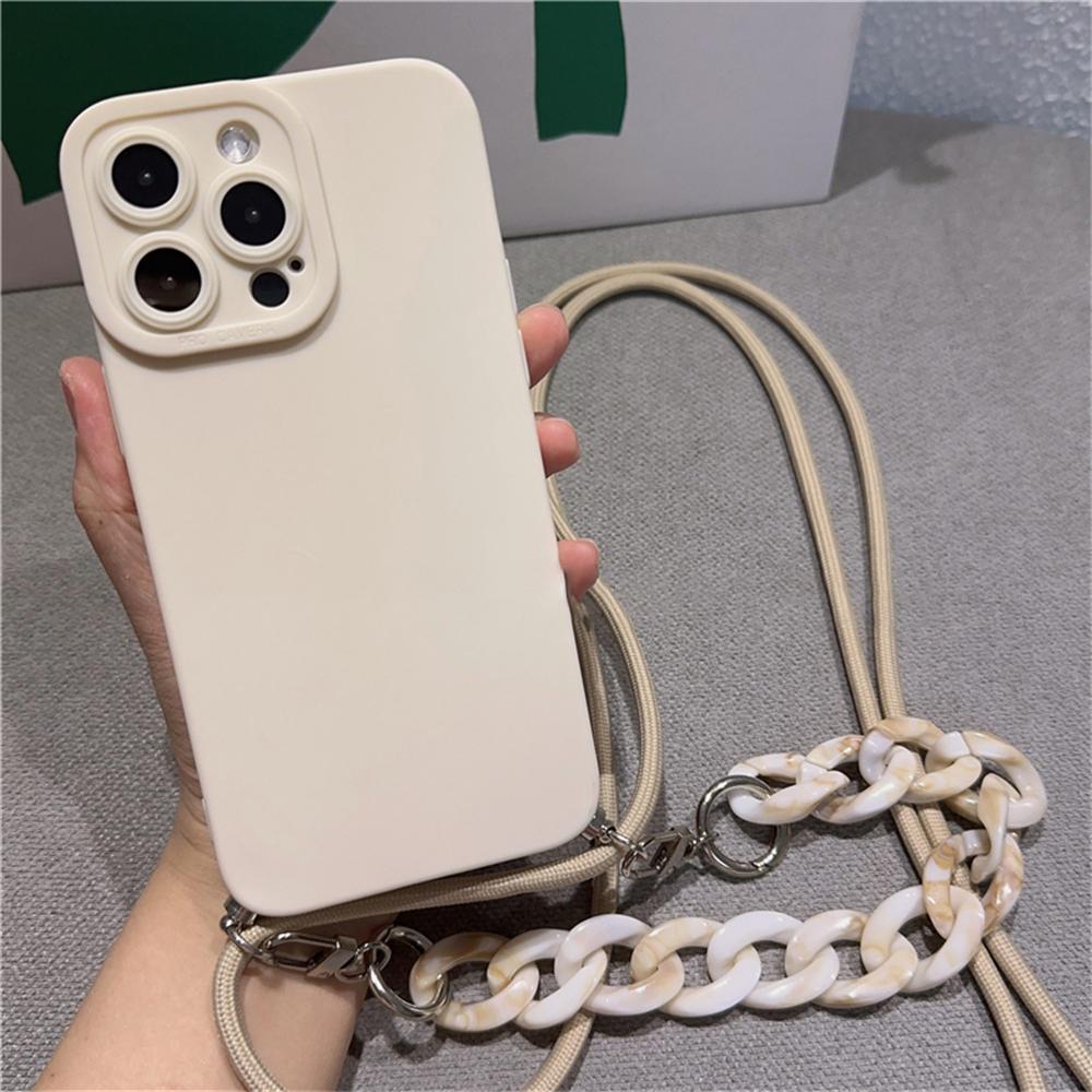 Силиконовый чехол-ремешок через плечо для iPhone 15 14 13 12 11 Pro Max Plus X XS XR Marble Chain Акриловый ремешок Мягкий чехол Funda